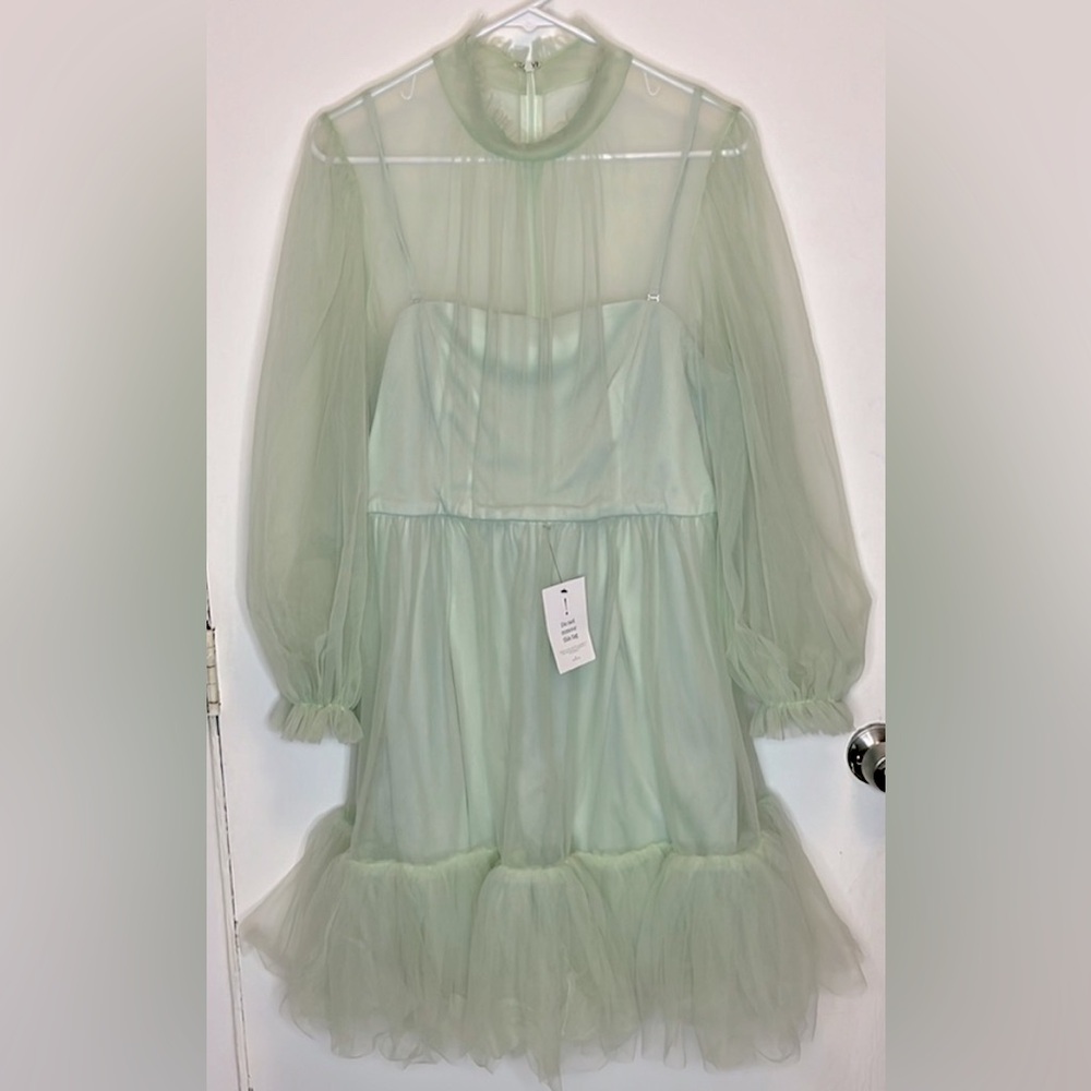 **BNWT Malina mint green long sleeve tulle mini dress